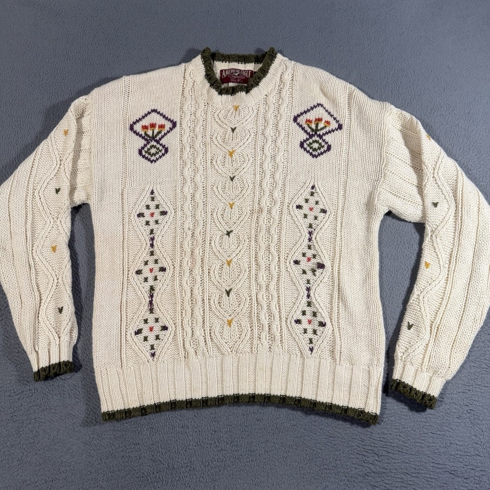 VTG American Eagle For Her Sweater Womens Large Geometric Chunky Knit 90s